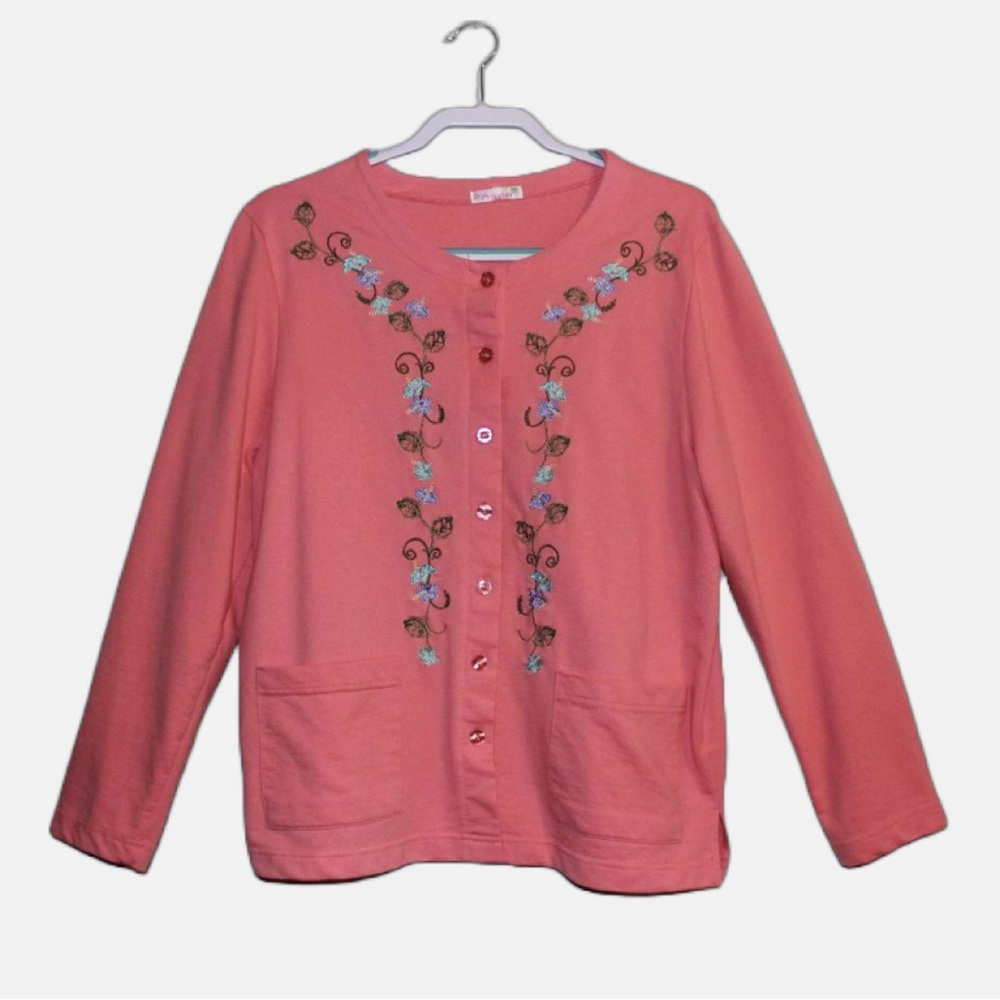 PALM HARBOR Pink & Blue Floral Button Up Sweater with Pockets WOMEN’S M